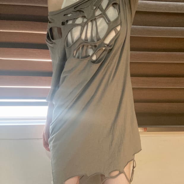 distressed cutout tee dress