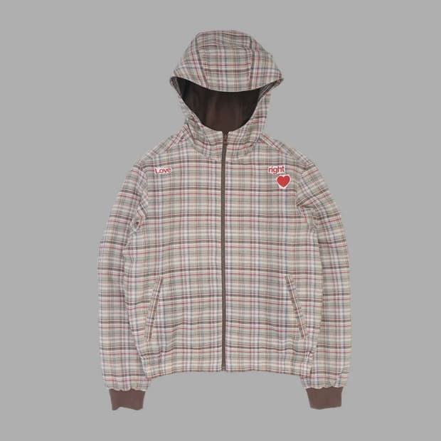 LOVE CHECK PUFFED JACKET (BROWN)