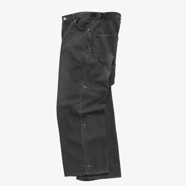 3)폴리테루 고시마 데님 팬츠 리벳 플라워 워시드 블랙