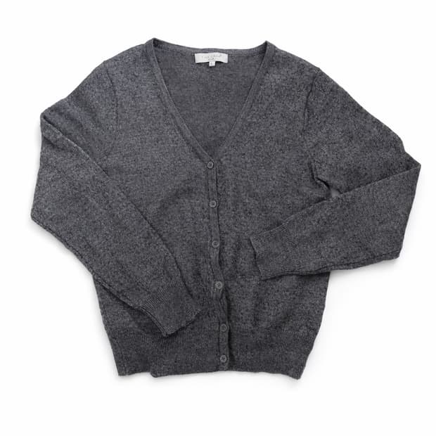 Theoria 그레이 브이넥 가디건 울 혼방 미니멀 