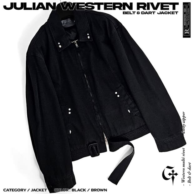 Julian western 리벳 벨트 자켓 (black)