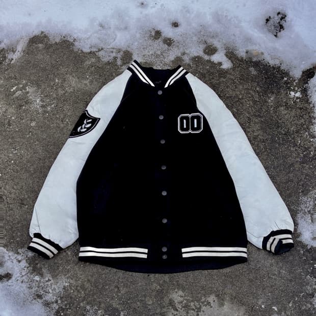 빈티지 올드스쿨 리얼레더 블랙 바시티 자켓