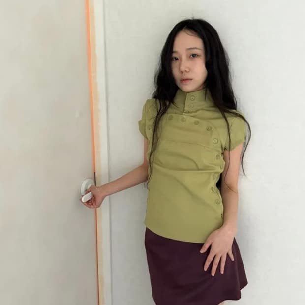팁씨 버튼 블라우스 블랙