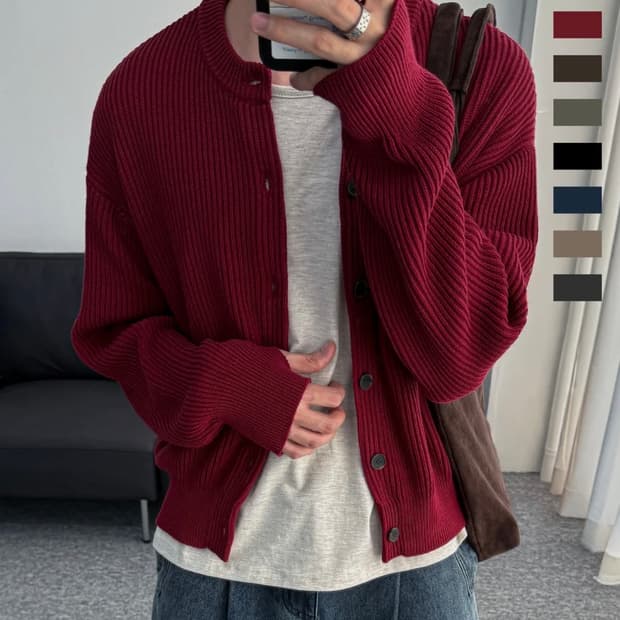 (L) 데일리룸X로템버 아카이브 코튼 크롭 니트 가디건 레드