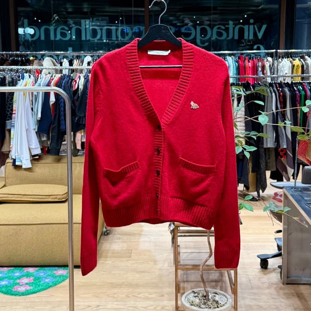 메종 키츠네 레드 베이비 폭스 패치 가디건 