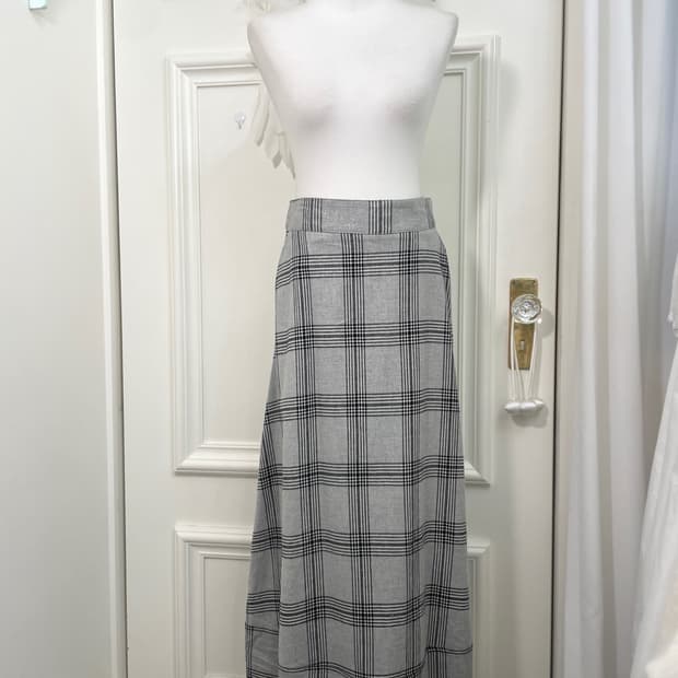 gray check glitter long flare skirt