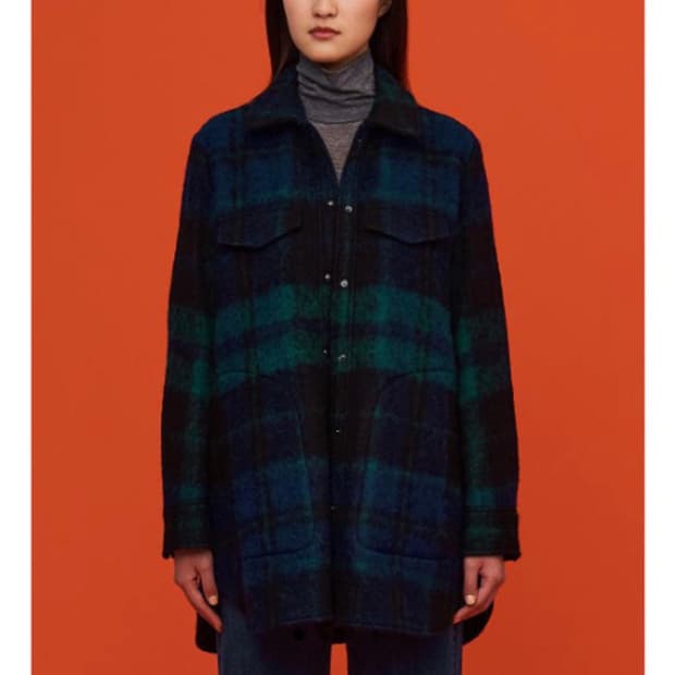 빈폴 그린 알파카 블렌드 헤어리 체크 트러커