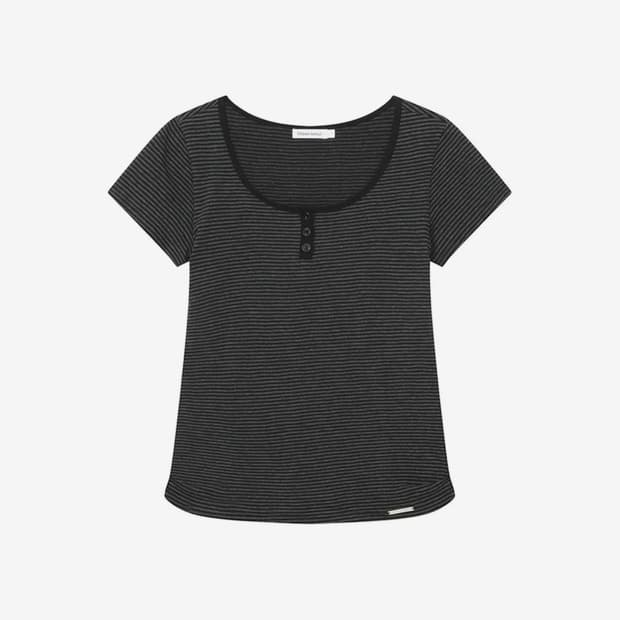 미세키서울 Striped henley neck short sleeves
