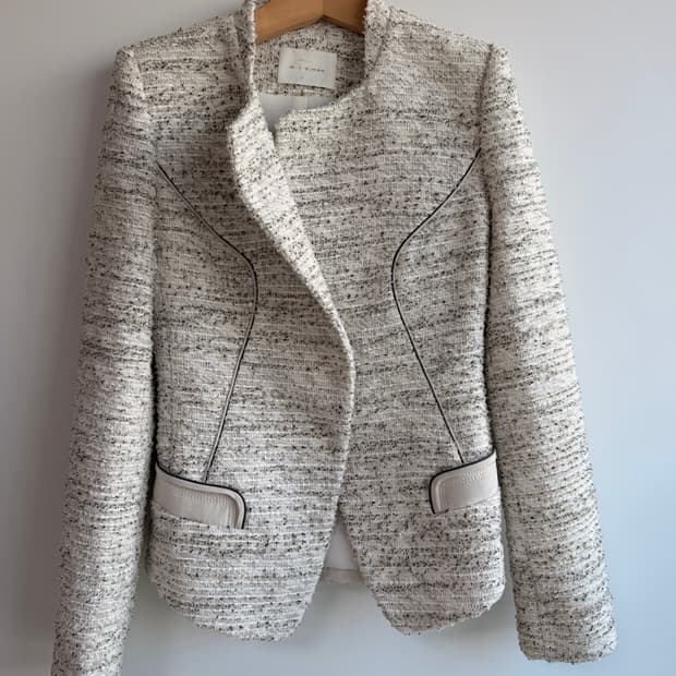 [MICHAA] 미샤 정품 노카라 배색 트위드 재킷 55사이즈