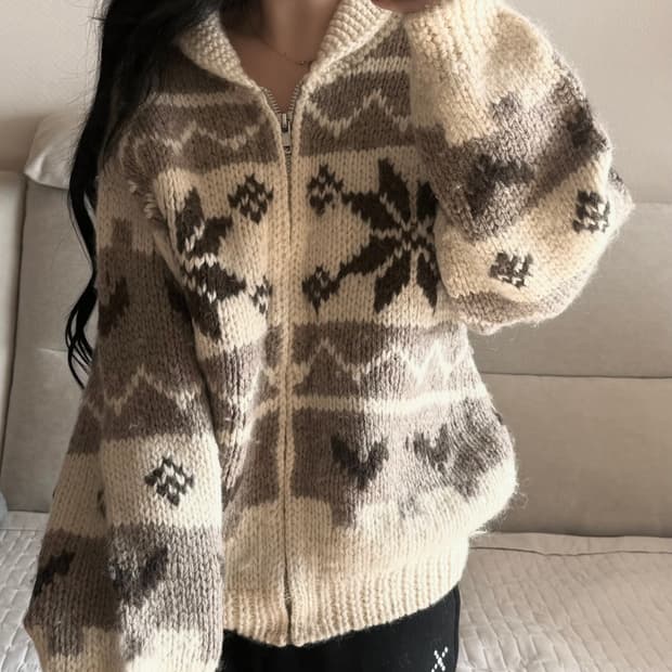 일본 눈꽃 코위찬 집업 모 100%