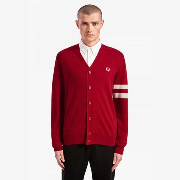 프레디페리 fred perry 팁드 슬리브 가디건 레드