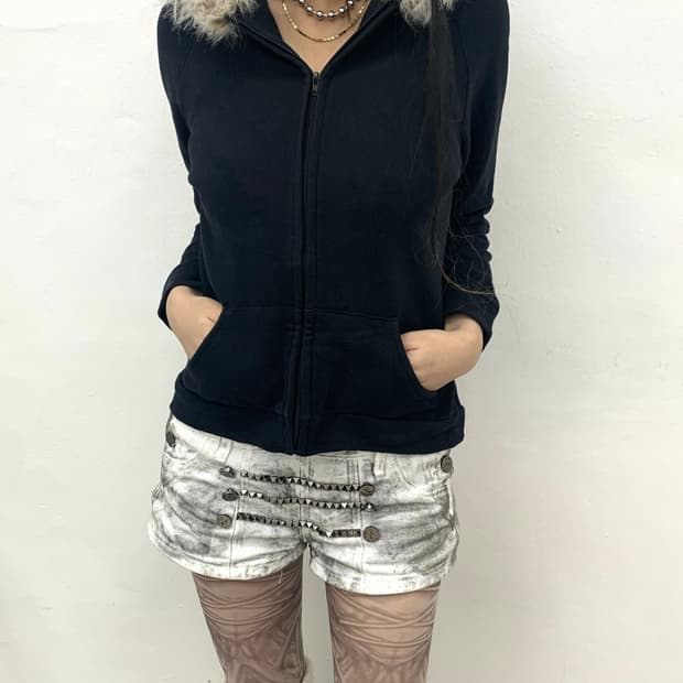 Fur hood navy hoodie