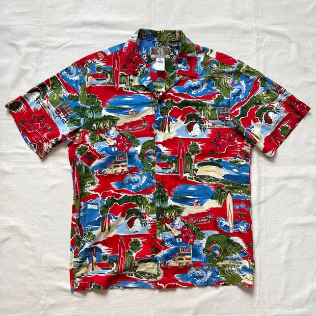 KALAHEO 서핑 산타 하와이안 알로하 셔츠 M made in USA