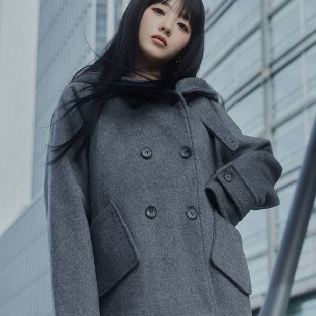 미세키서울 후디 더블 버튼 코트 차콜(os/새것)