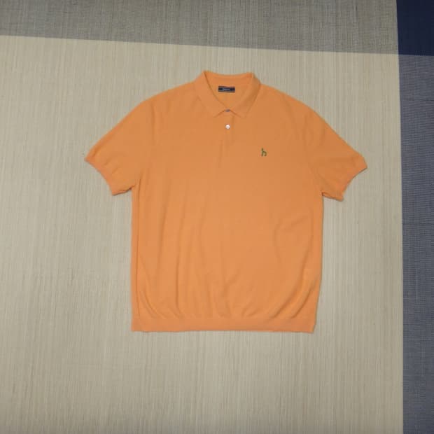 (3XL) 헤지스 오렌지 퍼피자수 면혼방 반팔카라니트