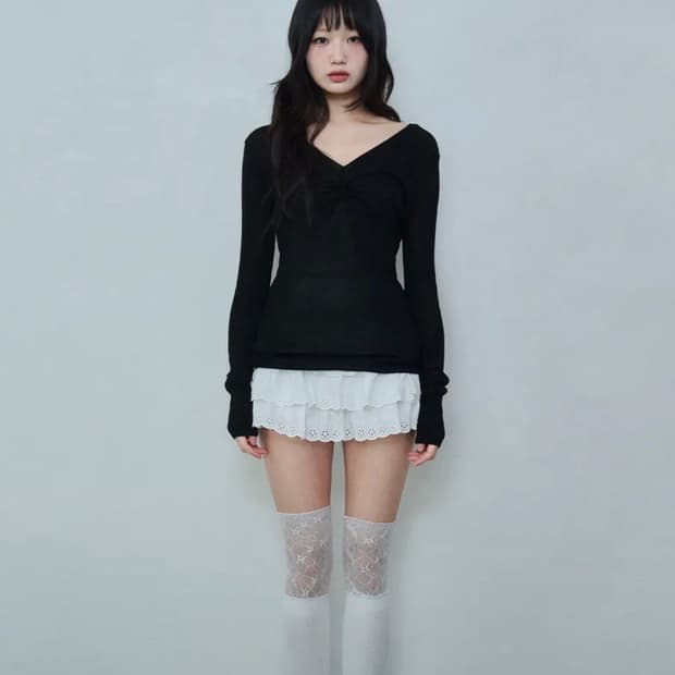 레이즈미야 아이리 셔링 니트 색상 교환 블랙>핑크