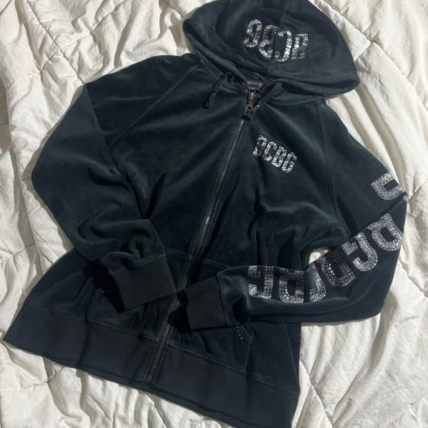 일본빈티지 BCBG 라인 큐빅 벨벳 여성 후드집업 후집