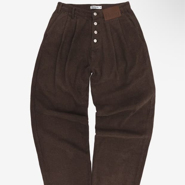 휴이 Receipt Washed Curved Pants Brown