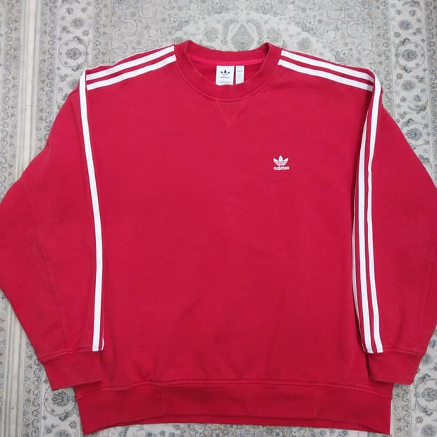 아디다스 삼선 오버핏 맨투맨 레드 M