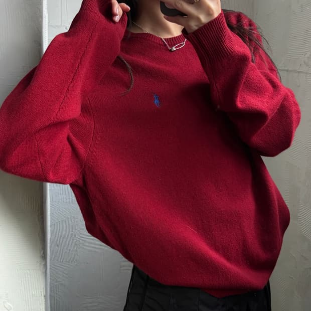 Polo 폴로 랄프로렌 신형 메리노울100 레드컬러 라운드넥 니트 