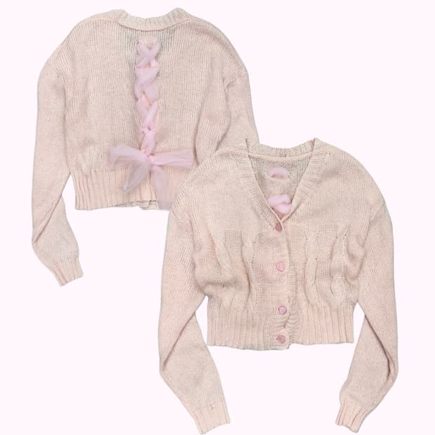 pink lace-up crop cardigan