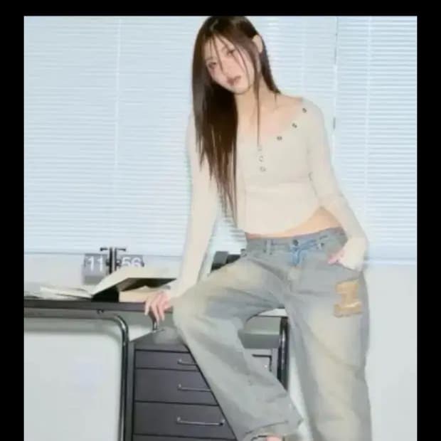 플리즈노팔로우 플노팔 워싱 데미지 와이드 데님 팬츠 빈티지 블루 s