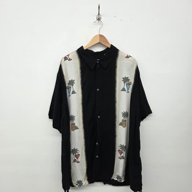 블랙 야자수 칵테일 프린팅 셔츠 남3XL
