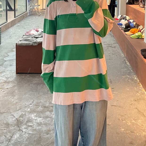 폴로랄프로렌 포니로고 배색 스트라이프 럭비티 H779
