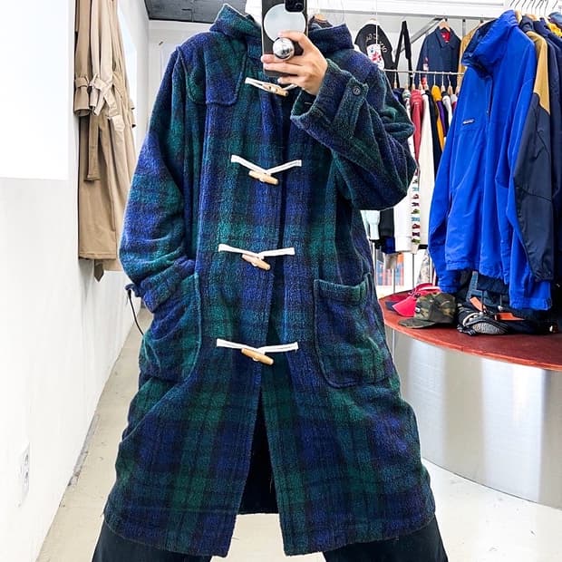 폴로 랄프로렌 블랙 와치 타탄 체크 타월 더플 코트