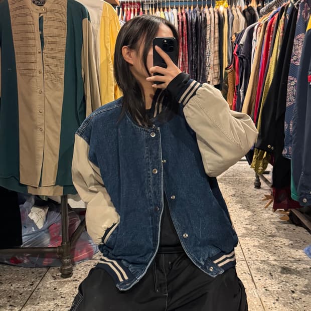NORTHWEST 빈티지 데님 바시티 자켓