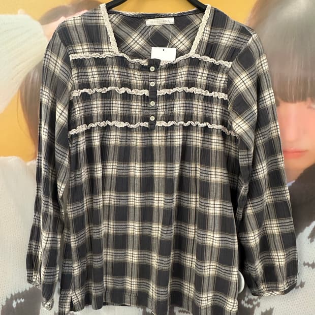 VINTAGE 빈티지 브라운체크 모리 블라우스