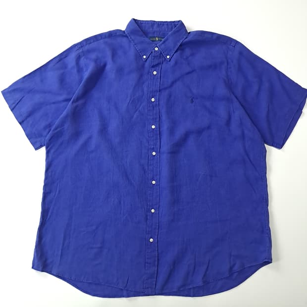 CK314 2XLT 폴로 90s 린넨 로열블루 반팔 셔츠 남방