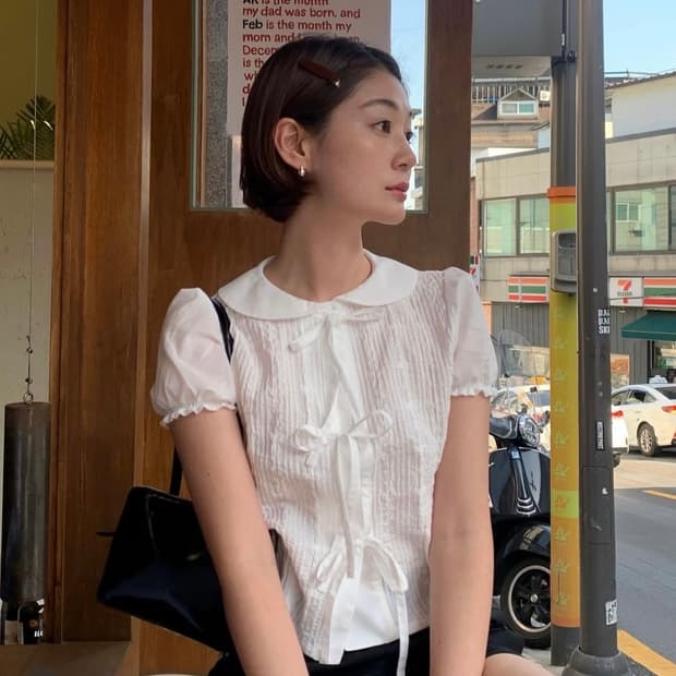 [M] 아옵트 리본 퍼프 블라우스