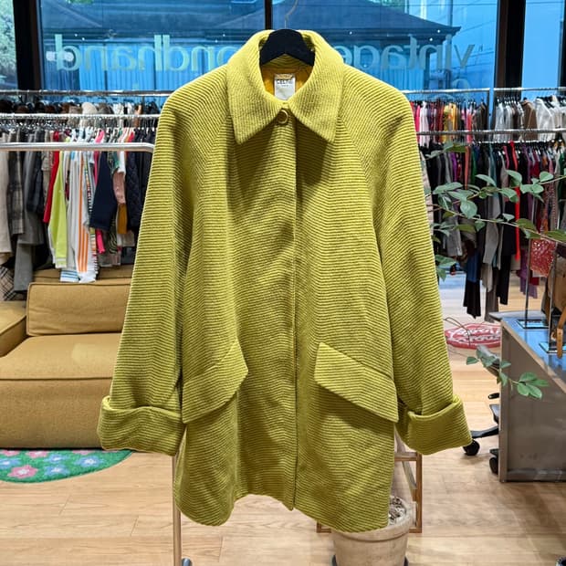 셀린느 옐로우 모헤어혼방 카라넥 코트 