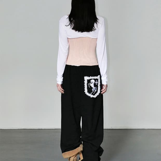 이와이이알 frill lace sweatpants black