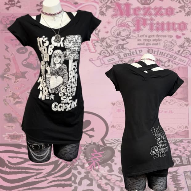 00's glam Cross-neck strap short sleeve