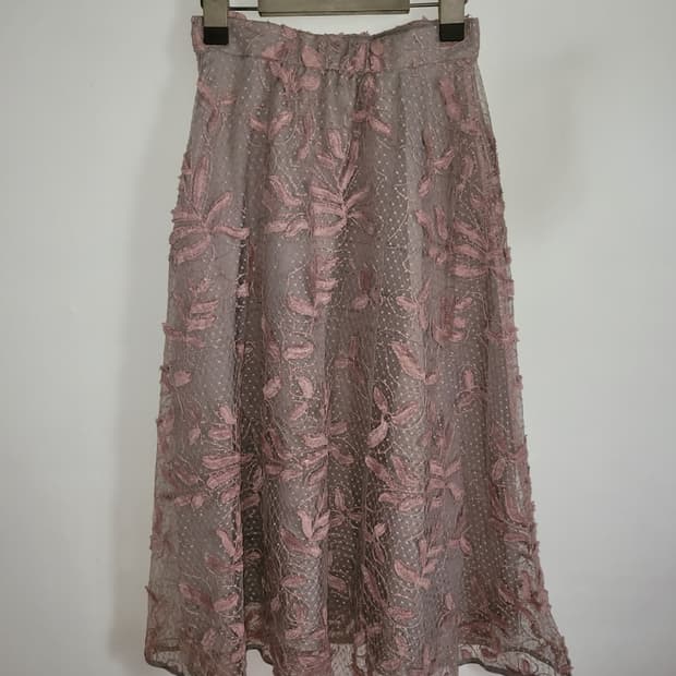 뮤트핑크브라운 도트 스커트