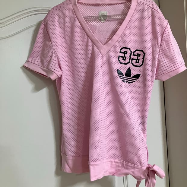 아디다스 핑크 메쉬 반팔 티셔츠