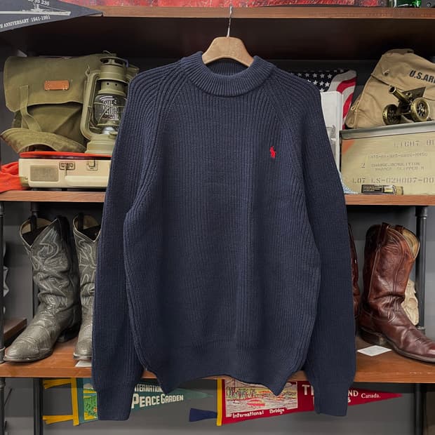 폴로 랄프로렌 신형 라벨 헤비 울 모크 넥 니트 스웨터 컨트리