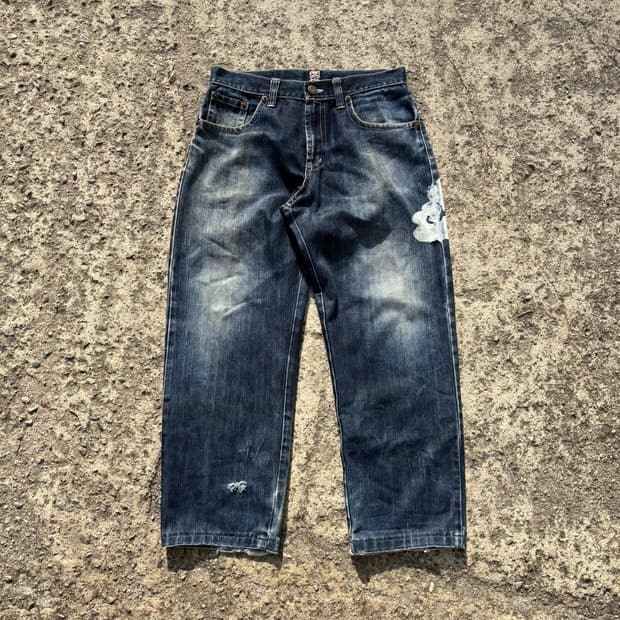 (32) 재패니즈 레이디 프린팅 디테일 데님 팬츠