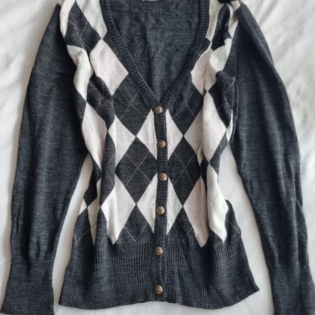 빈티지 갸루 아가일 가디건