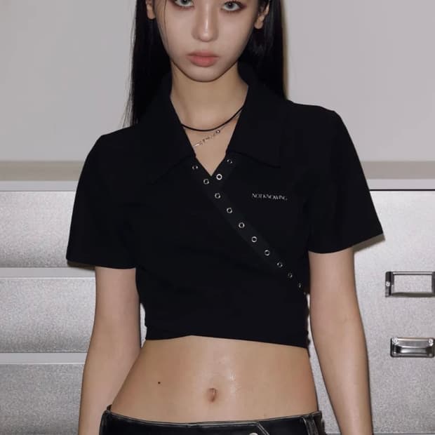 낫노잉 Cross Back Eyelet PK Top