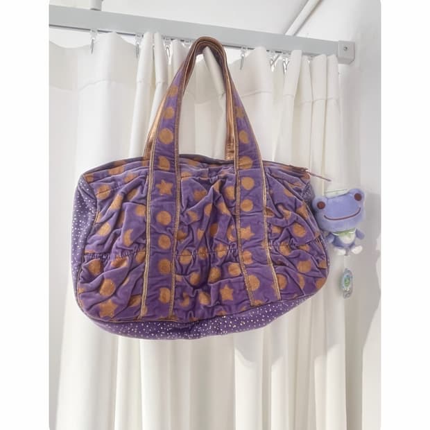 츠모리치사토 네코별 벨벳 토트백 🧙🏻퍼플