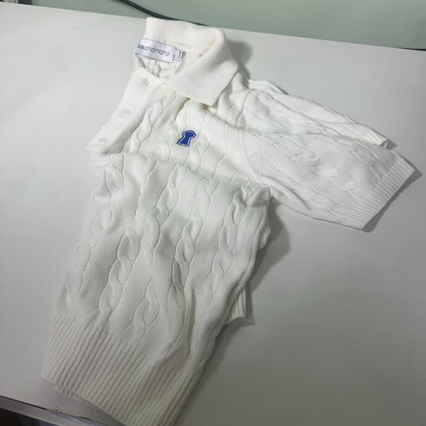 우먼M 세컨드모노 크림화이트 루즈핏 카라넥 면니트반팔