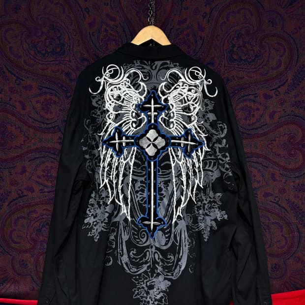 Vietorious 고딕 펑크 십자가 블랙셔츠