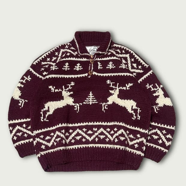 빈티지 버건디 코위찬 니트