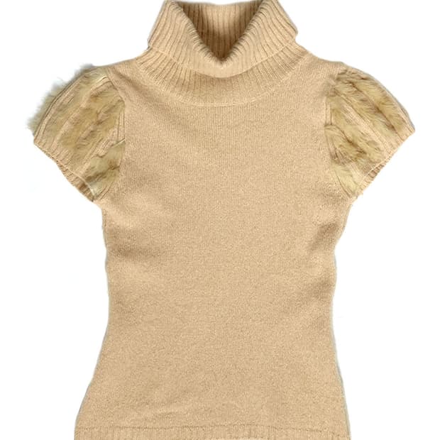 vintage 베이지 퍼 디테일 목폴라 