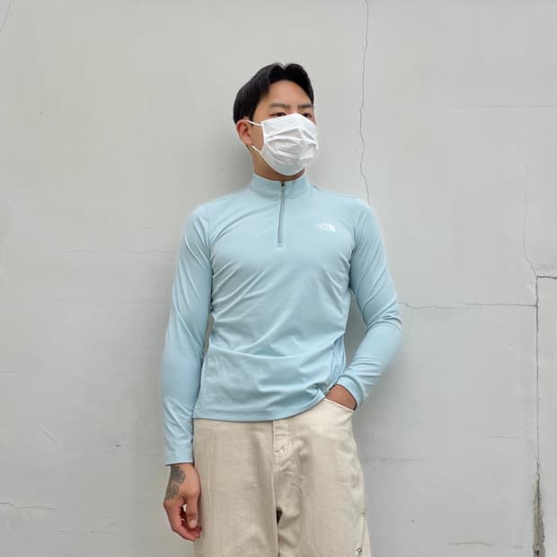 95)노스페이스 스카이블루 반집업 롱슬리브