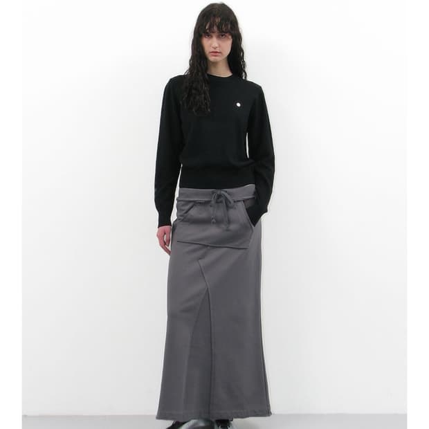 CUT-OFF POCKET SWEAT MAXI SKIRT