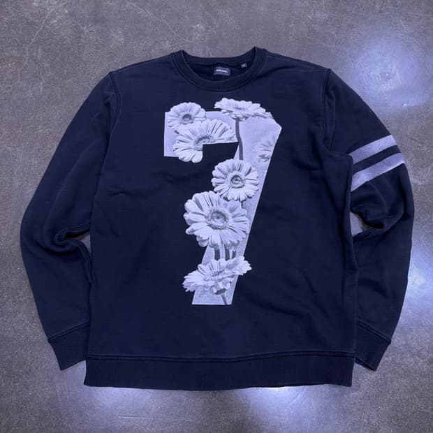 디젤 플로랄 7 플라워 8 프린팅 맨투맨 스웻셔츠 블랙 XL